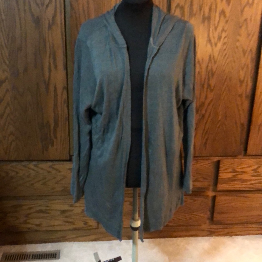 Linen open front hooded cardigan